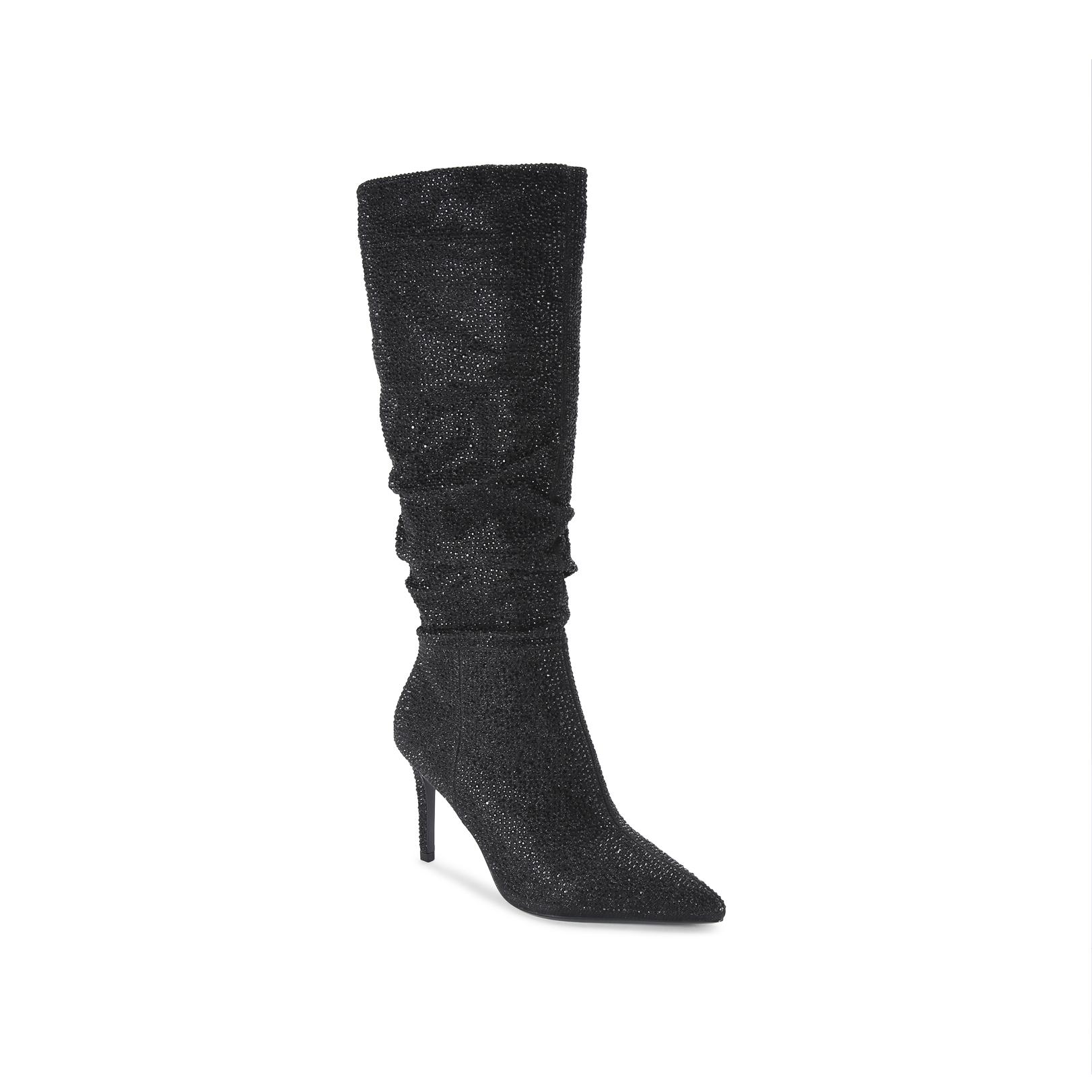 Easy Street Women's Jewel Plus Knee High Boots - Retro Block Heel With Adjustable Calf & Metal Detail
