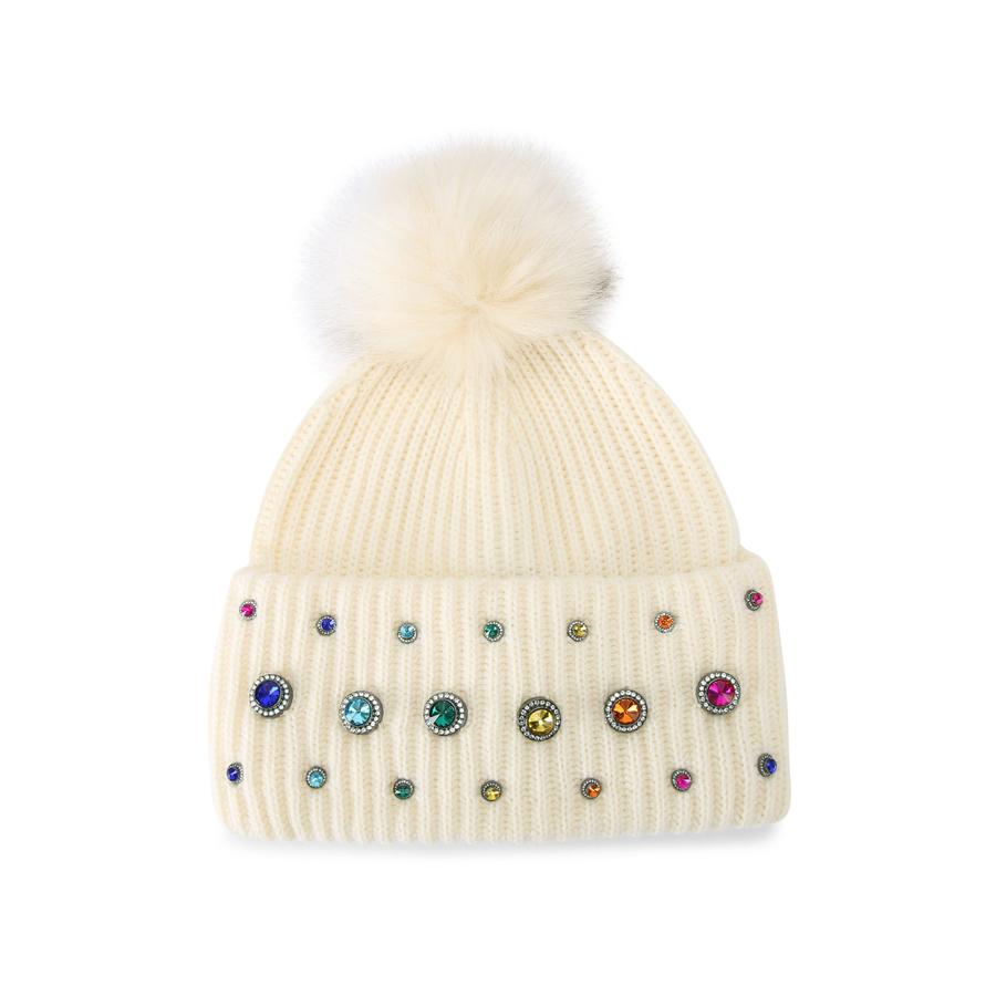 Kurt Geiger Cream Beanie with Multicolor Stud Embellishment Kurt Geiger | Accessories | Nwt Kurt Geiger Metallic Beanie  main image 3