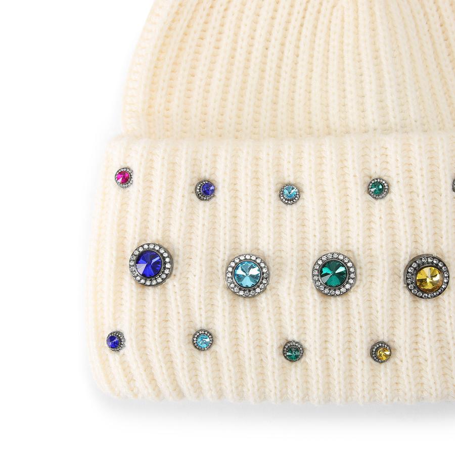 Kurt Geiger Cream Beanie with Multicolor Stud Embellishment Kurt Geiger | Accessories | Nwt Kurt Geiger Metallic Beanie  main image 4