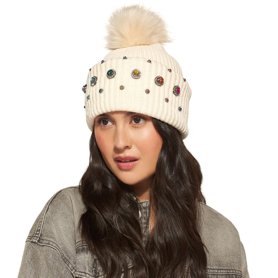 RAINBOW OCTAVIA CRYSTAL BEANIE - KURT GEIGER LONDON HATS