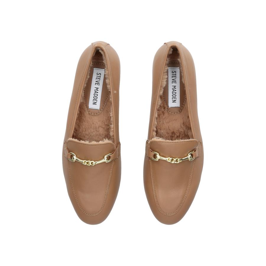 Steve Madden Chivan Men's Leather Fashion Shoes – Classic Tan Loafers For Casual & Dress Wear