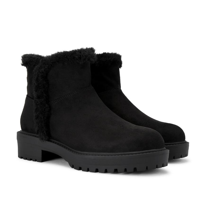 Black fluffy ankle boots best sale