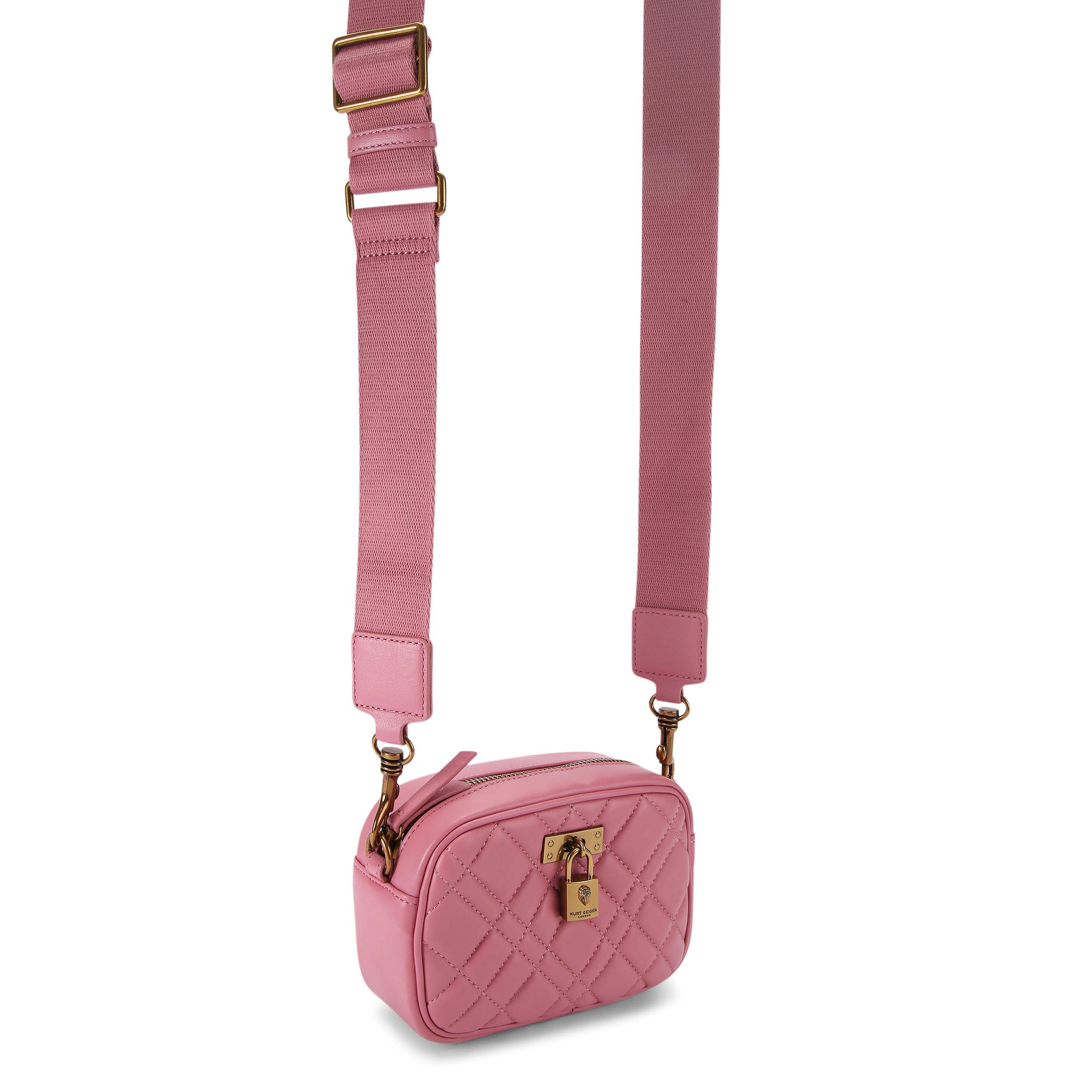 ? Kurt Geiger London Brixton Quilted Leather Belt Pink Size XS/S Padlock Charm KURT GEIGER Micro Brixton Pink Comb Color Quilted Crossbody  main image 2