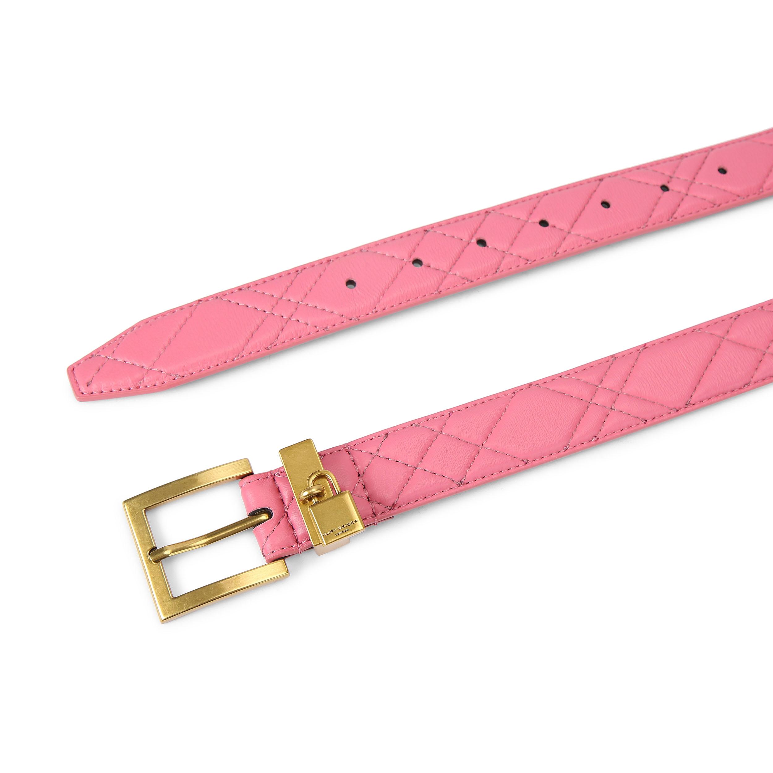 ? Kurt Geiger London Brixton Quilted Leather Belt Pink Size XS/S Padlock Charm KURT GEIGER Micro Brixton Pink Comb Color Quilted Crossbody  main image 4